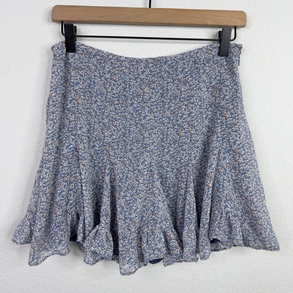 Dress Forum Dresses & Skirts - Dress Forum Skirt Womens S Blue Floral Ruffle Hem Cottagecore Boho Romantic Mini